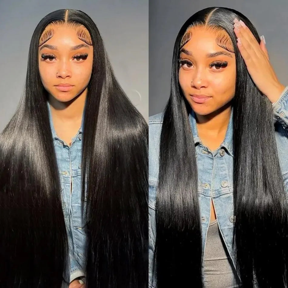 Straight Human Hair Wig Glueless 13X6 Hd Lace Frontal Wigs 40 Inch Lace Front Wigs Brazilian 250 Density Natural Color For Women