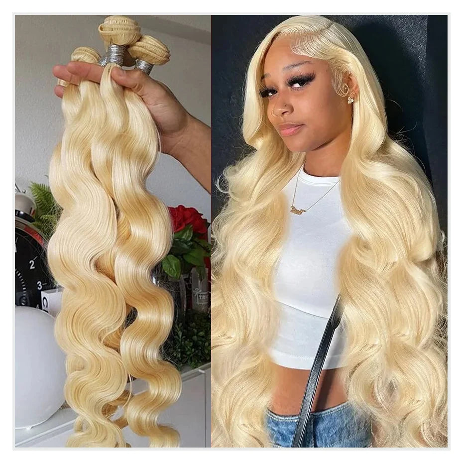Monstar 1/3/4 613 Blonde Hair Extension Brazilian Hair Weave Bundles Body Wave Remy Human Hair Long 26 28 30 32 34 36 38 40 Inch