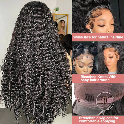 40 Inch Deep Wave Lace Frontal Wig Glueless Ready to Wear Pre Plucked Water Curly 13x4 13x6 HD Lace Front Human Hair Wigs Women
