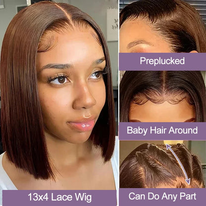 Short Human Hair Wigs Bob Wig Human Hair 100% Chocolate Brown 13X6 Hd Lace 13X4 Brown Wigs Wear And Go Glueless Human Hair Wig