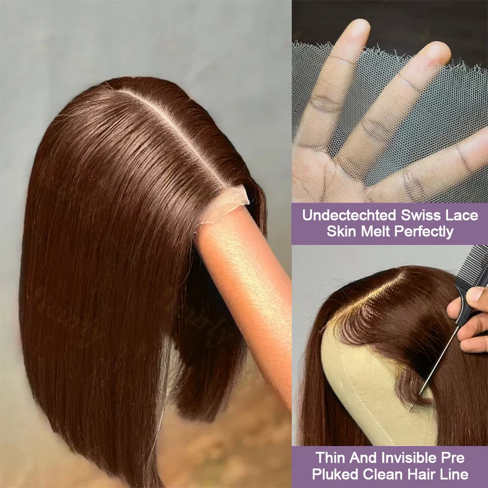 Short Human Hair Wigs Bob Wig Human Hair 100% Chocolate Brown 13X6 Hd Lace 13X4 Brown Wigs Wear And Go Glueless Human Hair Wig
