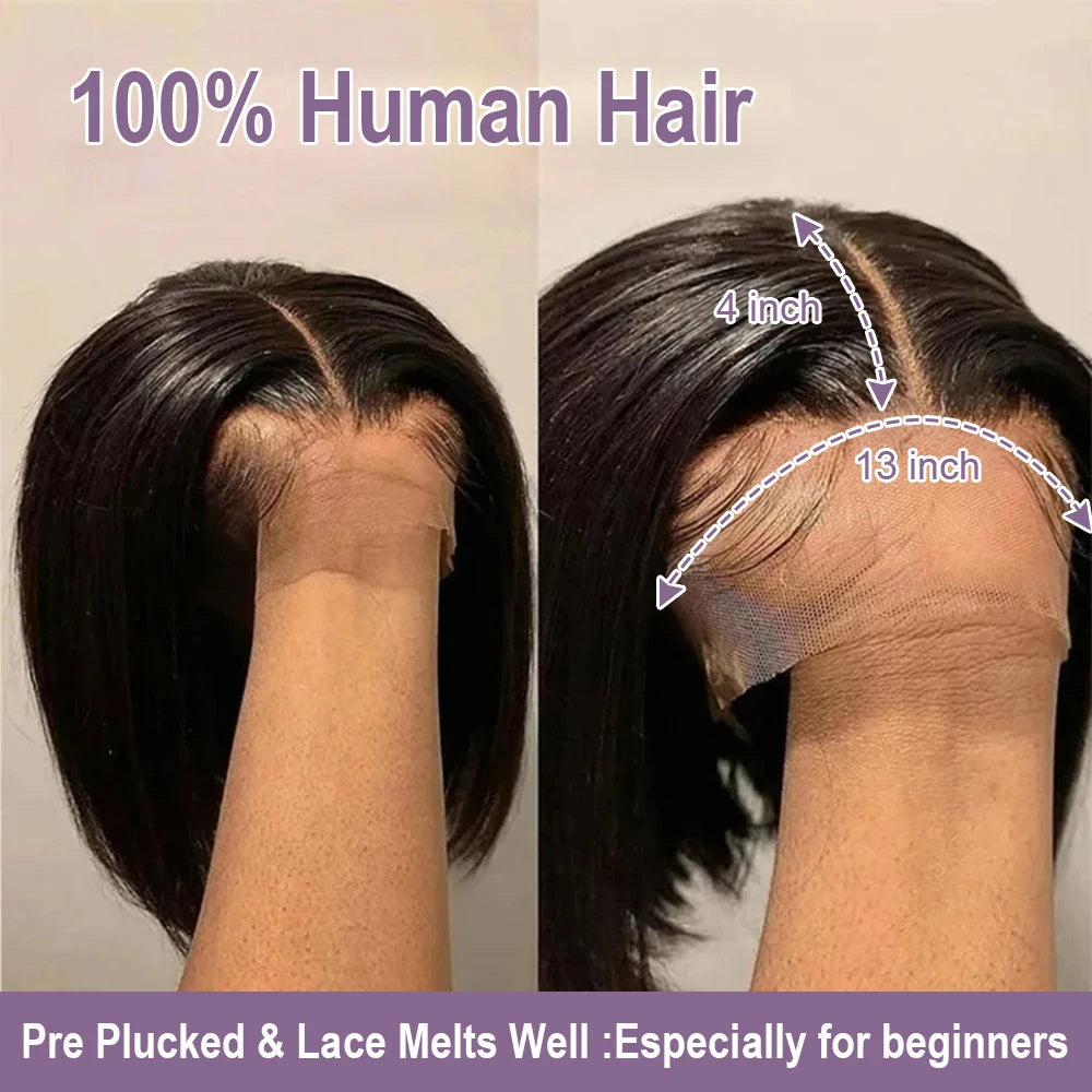 100% Human Hair Glueless Short Bob Wigs 13x6 Hd Lace Front Wig Frontal Vietnamese Multi Parting Braided Wear And Go Pre Plucked