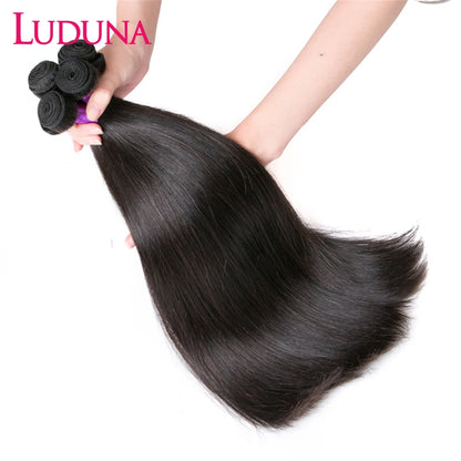 Luduna Straight Bundles Human Hair Brazilian Human Hair Bundles Remy Extensions 1/3/4 Bundle Deal Weave Double Weft Hair Weaving
