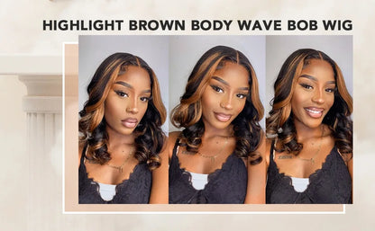 1B/30 Highlight Bob Wig Human Hair 13x4 Ombre Lace Front Wigs Human Hair 180% Body Wave Short Bob Brown Colored Human Hair Wigs