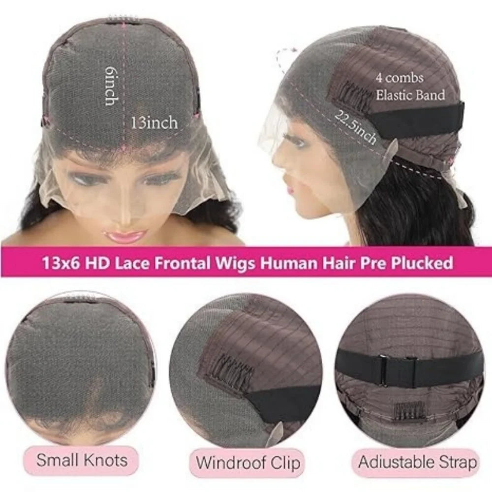 Body Wave Human Hair Wigs 13X6 Hd Lace Frontal Wig 250 Density 42 Inch  Pre Plucked Brazilian Hair 100% Natural Black