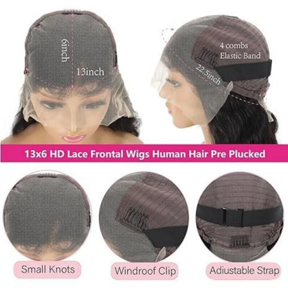 Body Wave Human Hair Wigs 13X6 Hd Lace Frontal Wig 250 Density 42 Inch  Pre Plucked Brazilian Hair 100% Natural Black