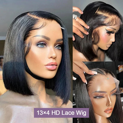 100% Human Hair Glueless Short Bob Wigs 13x6 Hd Lace Front Wig Frontal Vietnamese Multi Parting Braided Wear And Go Pre Plucked