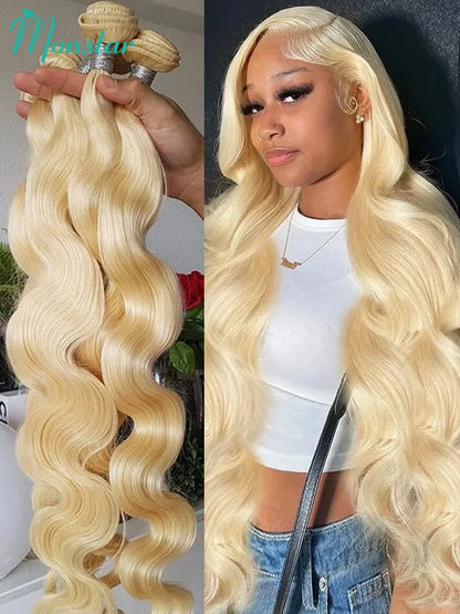 Monstar 1/3/4 613 Blonde Hair Extension Brazilian Hair Weave Bundles Body Wave Remy Human Hair Long 26 28 30 32 34 36 38 40 Inch