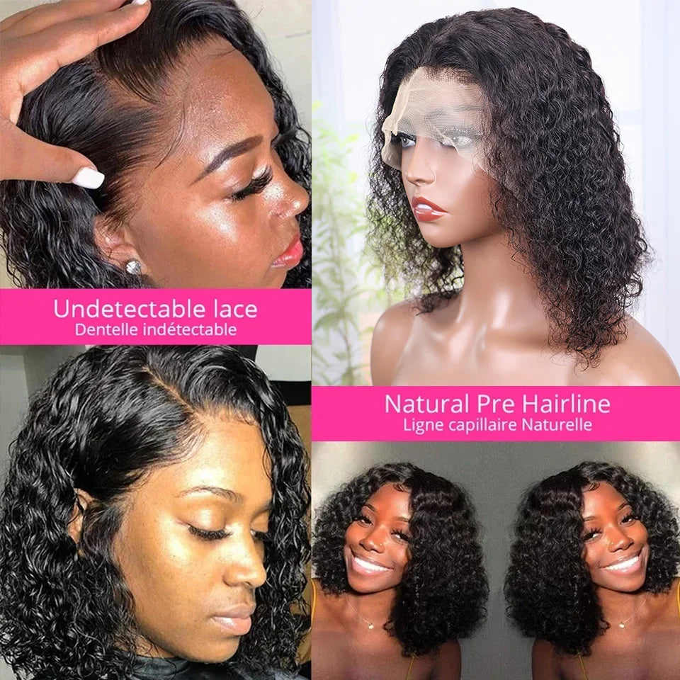 10-14 Inch Short Curly Bob Wig 13x4 HD Transparent Lace Frontal Wig 100% Human Hair 200 Density Deep Wig Pre Plucked For Women