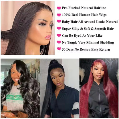 200 Density 13x4 13x6 HD Lace Frontal Human Hair Wigs Straight 360 Lace Frontal Wig PrePlucked 5x5 Closure Lace Wig Remy Hair