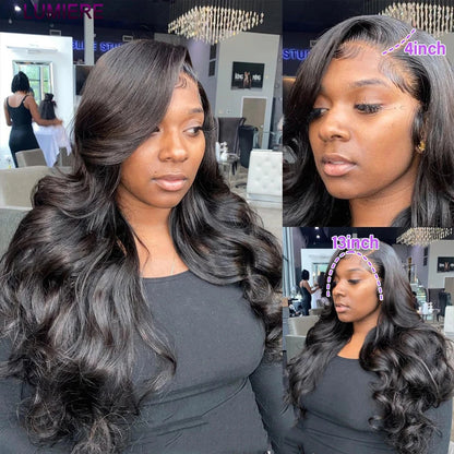 28 32" Body Wave Human Hair Bundle with Closure Frontal HD Transparent Lace Closure And Bundle 100% Virgin Human Hair Extension