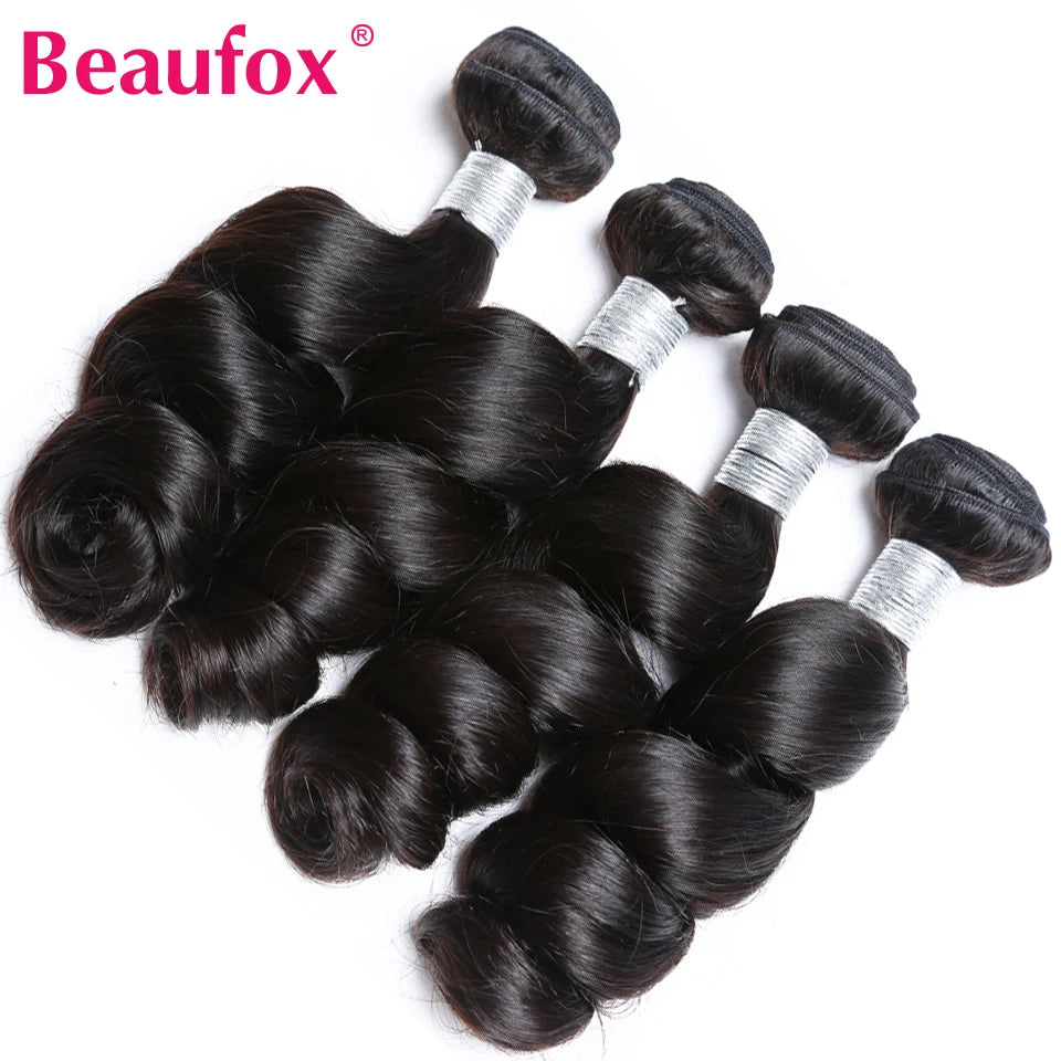 Beaufox Loose Wave Human Hair Bundles With Closure Indian Hair Weave 3/4 Bundles With Lace Closure Wavy Human Hair Extensions
