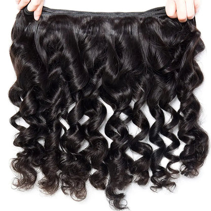 Beaufox Loose Wave Human Hair Bundles With Closure Indian Hair Weave 3/4 Bundles With Lace Closure Wavy Human Hair Extensions