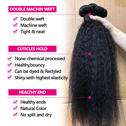 12A Kinky Straight Bundles Human Hair 100 Human Hair Yaki Straight Bundle 20 22 24 Inch Human Hair Bundles 3-5 Days Delivery