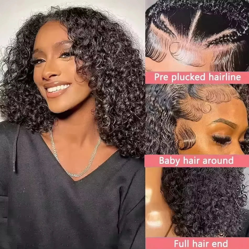10-14 Inch Short Curly Bob Wig 13x4 HD Transparent Lace Frontal Wig 100% Human Hair 200 Density Deep Wig Pre Plucked For Women