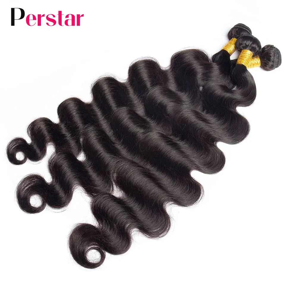 Perstar Human Hair Bundles With Closure Brazilian Body Wave Bundles With Closure Human Hair Weave Extensions 3/4 Bundles Remy