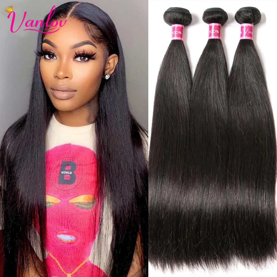 Vanlov Straight Hair Brazilian Straight Human Hair Weave Bundles Natural Black 1/3/4 pcs/lot 100% Human Hair Bundles Remy Hair