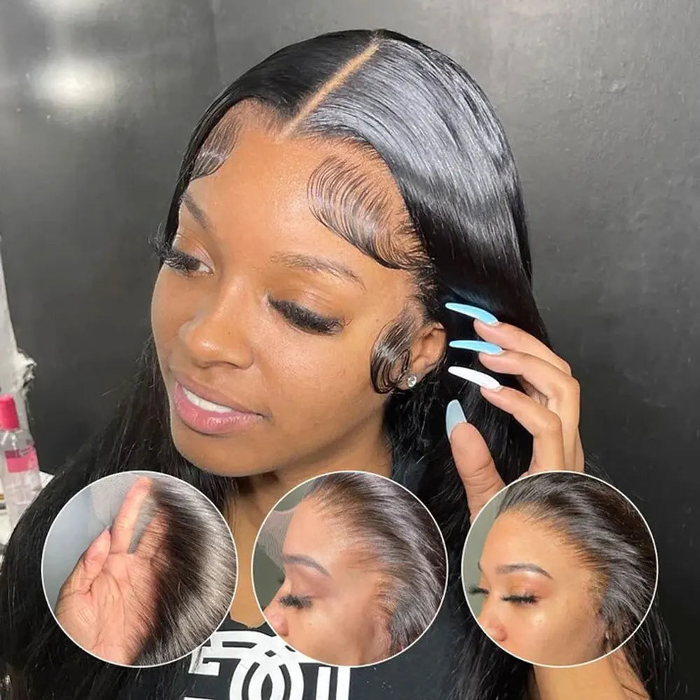 Body Wave Human Hair Wigs 13X6 Hd Lace Frontal Wig 250 Density 42 Inch  Pre Plucked Brazilian Hair 100% Natural Black