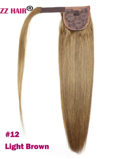 ZZHAIR 100% Human Hair Extensions 16"-26" Magic Wrap Around Ponytail 140g Clip In  Machine Made Remy Horsetail Stragiht