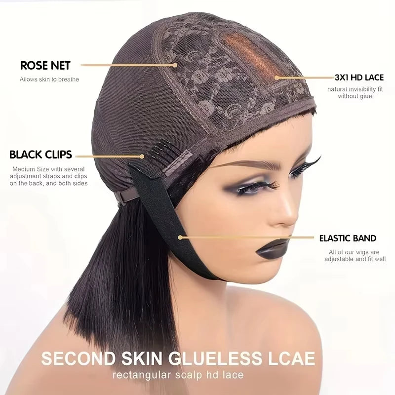 Rosslyn Bob Wig Human Hair Straight Wigs Full Machine Wig Black Wig 1b Bleached Knoted Short Human Hair Wigs Brazilian Original