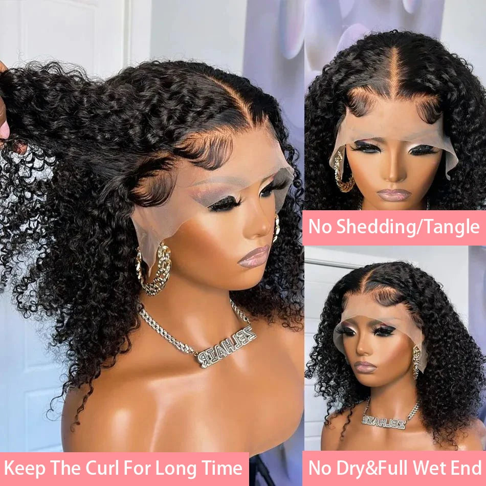 Curly Short Bob Wig Human Hair Deep Wave Glueless Wear And Go 13X6 Hd Lace Front Water Curls Human Hair Lace Frontal Vietnamese