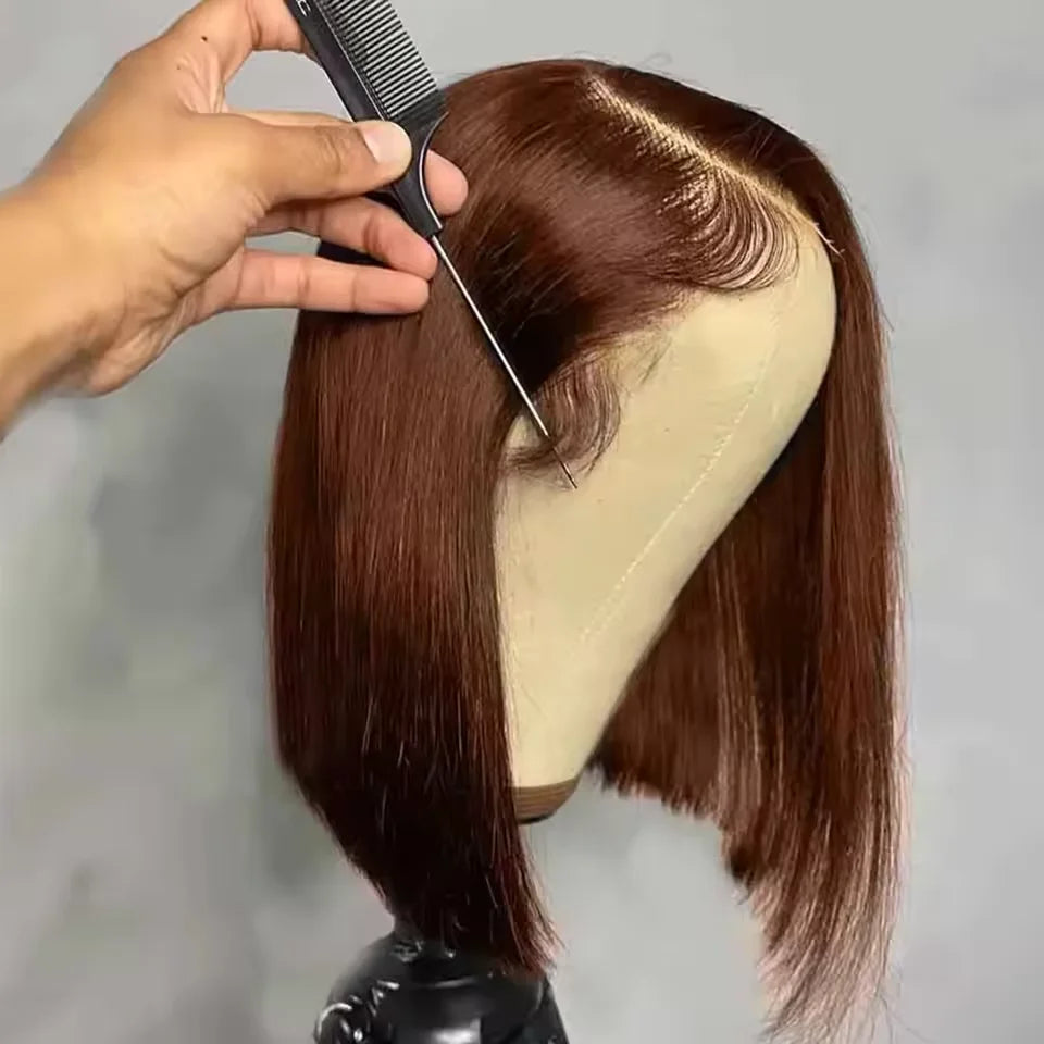 Straight Bob Wig Human Hair Color #4 Chocolate Brown HD Lace Front Wig 13x4 Lace Front Wigs Human Hair Pre Plucked 200% Density