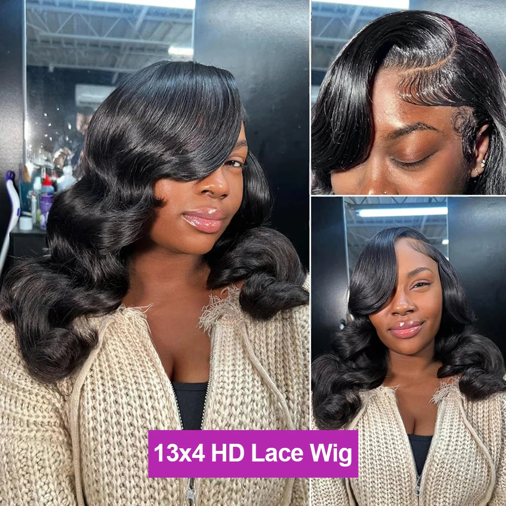 Body Wave HD Lace Frontal Wig 250% Short Bob Wig Glueless Human Hair Water Wavy 13x4 13x6 Transparent Lace Front Wigs For Women