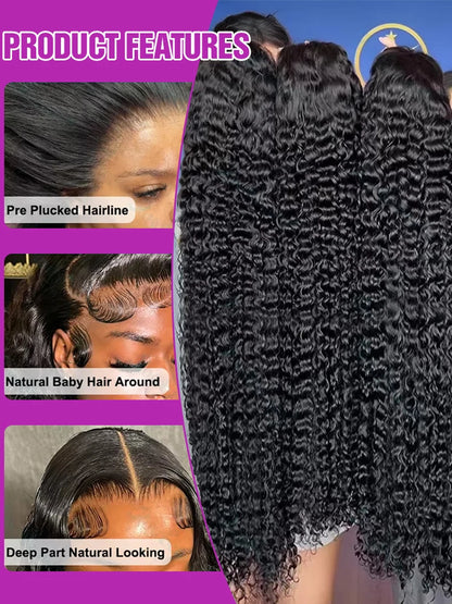40 Inch Deep Wave Lace Frontal Wig Glueless Ready to Wear Pre Plucked Water Curly 13x4 13x6 HD Lace Front Human Hair Wigs Women