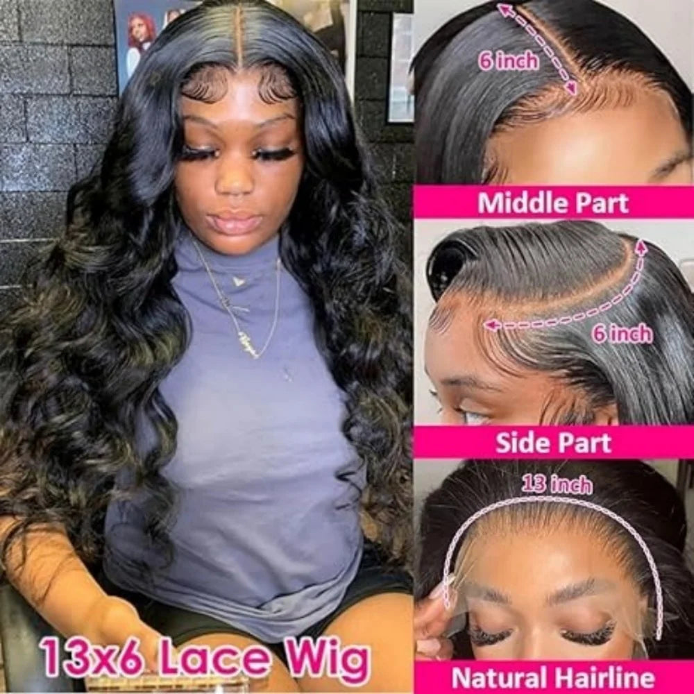 Body Wave Human Hair Wigs 13X6 Hd Lace Frontal Wig 250 Density 42 Inch  Pre Plucked Brazilian Hair 100% Natural Black