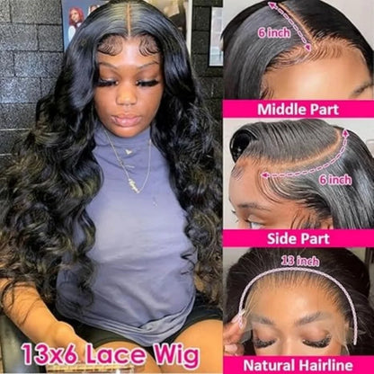 Body Wave Human Hair Wigs 13X6 Hd Lace Frontal Wig 250 Density 42 Inch  Pre Plucked Brazilian Hair 100% Natural Black