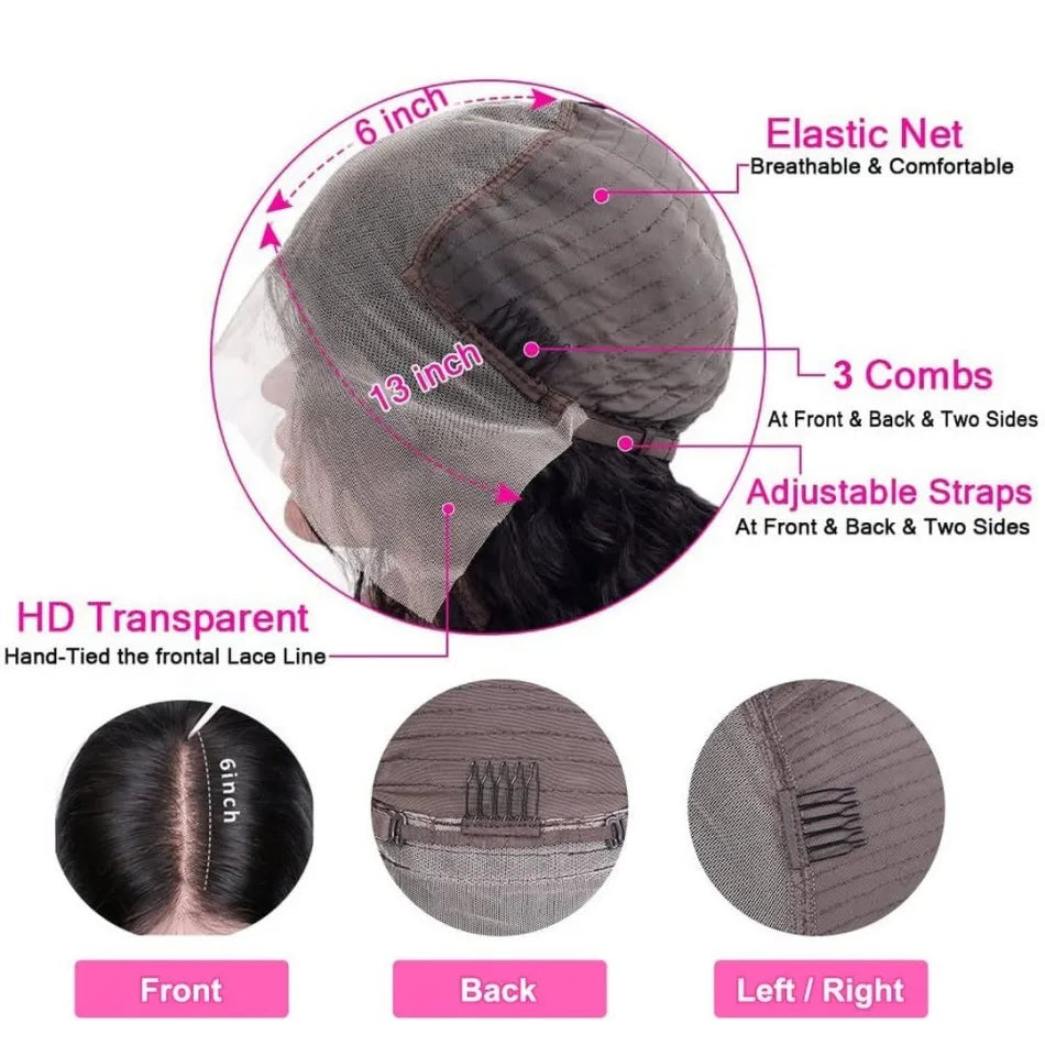 Straight Human Hair Wig Glueless 13X6 Hd Lace Frontal Wigs 40 Inch Lace Front Wigs Brazilian 250 Density Natural Color For Women