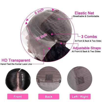 Straight Human Hair Wig Glueless 13X6 Hd Lace Frontal Wigs 40 Inch Lace Front Wigs Brazilian 250 Density Natural Color For Women