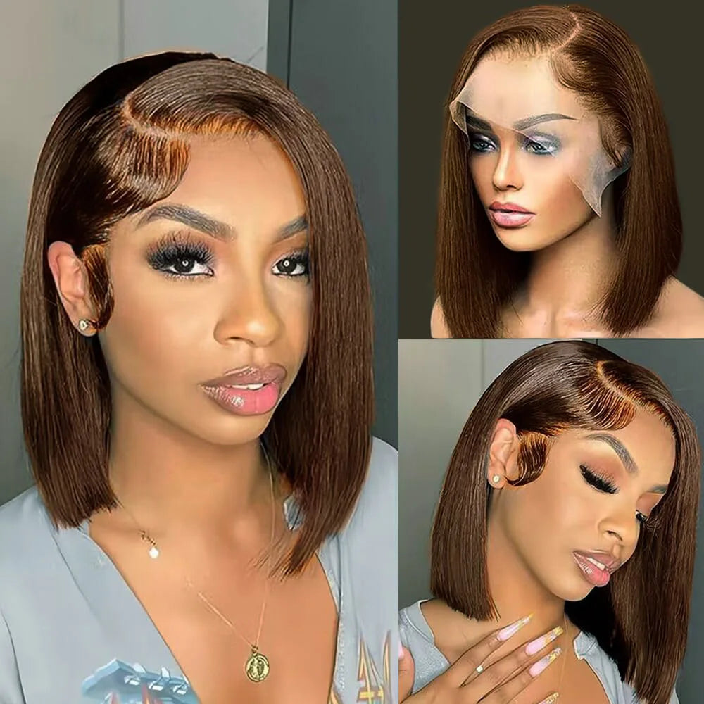 Short Human Hair Wigs Bob Wig Human Hair 100% Chocolate Brown 13X6 Hd Lace 13X4 Brown Wigs Wear And Go Glueless Human Hair Wig