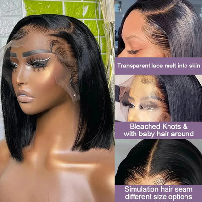 100% Human Hair Glueless Short Bob Wigs 13x6 Hd Lace Front Wig Frontal Vietnamese Multi Parting Braided Wear And Go Pre Plucked