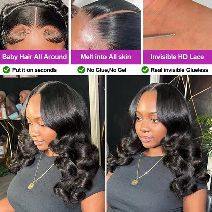 Short Bob Wig 13x4 Body Wave Glueless Wig Human Hair Brazilian Ready To Go Lace Frontal Wig Pre Cut No Glue For Women Preplucked