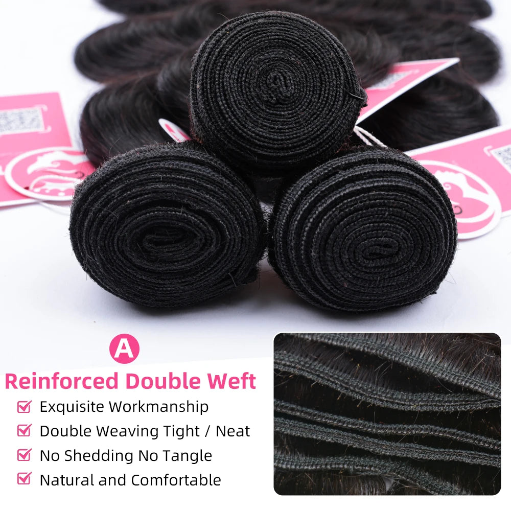 Body Wave Bundles Human Hair 1/3/4 Bundles 100% Human Hair Natural Black Color Brazilian Virgin Weave Bundles Hair Extensions