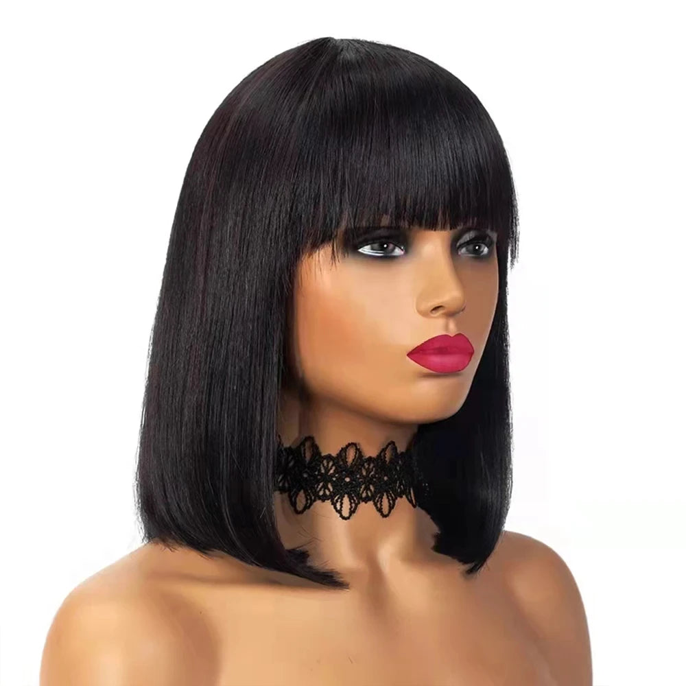 Rosslyn Bob Wig Human Hair Straight Wigs Full Machine Wig Black Wig 1b Bleached Knoted Short Human Hair Wigs Brazilian Original
