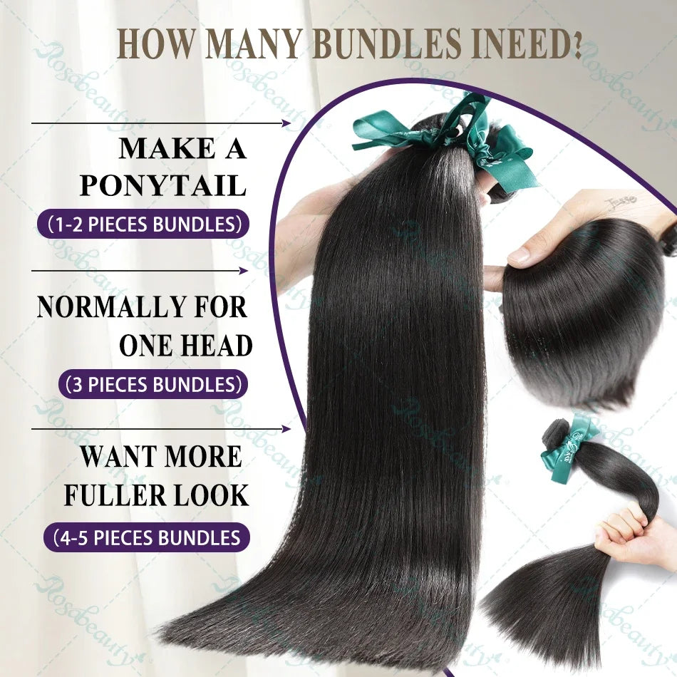 Rosabeauty 30 32 40 Inch Bundles 1 2 3 4 5 Bone Straight Brazilian Remy Human Hair Bundles Raw Extensions Tissage For Women