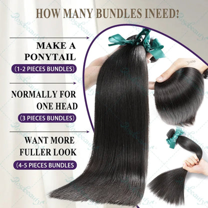 Rosabeauty 30 32 40 Inch Bundles 1 2 3 4 5 Bone Straight Brazilian Remy Human Hair Bundles Raw Extensions Tissage For Women