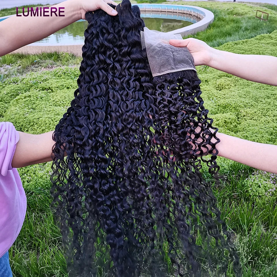 Water Wave Bundle With Closure Wet and Wavy Curly 100% Virgin Raw Jerry Curly Human Hair Bundle With Frontal Hair Extension 18A