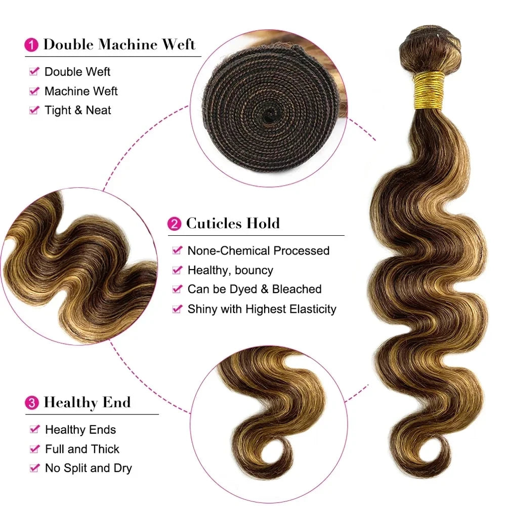 16A Highlight Ombre Bundles Human Hair Unprocessed Brazilian Colored Body Wave Raw Hair Bundles Weave Extensions Deals