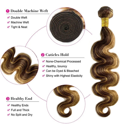 16A Highlight Ombre Bundles Human Hair Unprocessed Brazilian Colored Body Wave Raw Hair Bundles Weave Extensions Deals