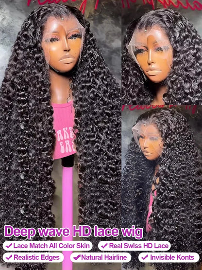 40 Inch Deep Wave Lace Frontal Wig Glueless Ready to Wear Pre Plucked Water Curly 13x4 13x6 HD Lace Front Human Hair Wigs Women