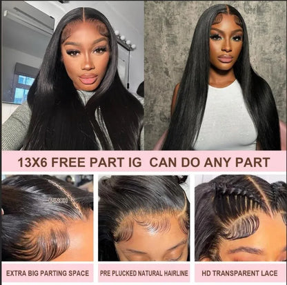 Straight Human Hair Wig Glueless 13X6 Hd Lace Frontal Wigs 40 Inch Lace Front Wigs Brazilian 250 Density Natural Color For Women