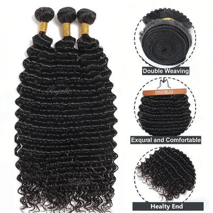 Deep Wave Human Hair Bundles with Closure 4x4 13x4 HD Lace Brazilian Remy Unprocessed Weaving Curly Hair Bundles Extensions Deal