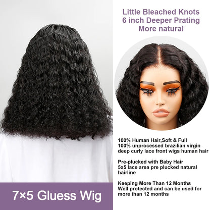 Curly Short Bob Wig Human Hair Deep Wave Glueless Wear And Go 13X6 Hd Lace Front Water Curls Human Hair Lace Frontal Vietnamese