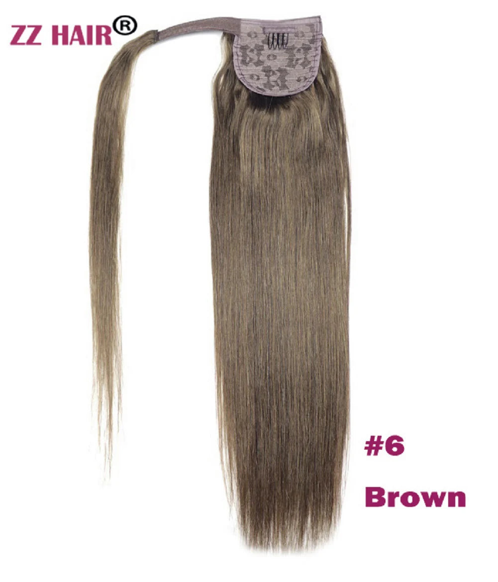 ZZHAIR 100% Human Hair Extensions 16"-26" Magic Wrap Around Ponytail 140g Clip In  Machine Made Remy Horsetail Stragiht