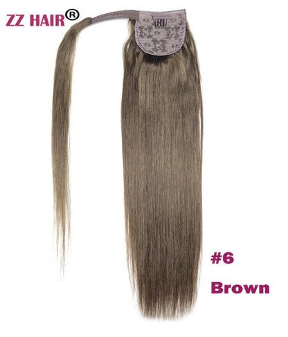 ZZHAIR 100% Human Hair Extensions 16"-26" Magic Wrap Around Ponytail 140g Clip In  Machine Made Remy Horsetail Stragiht
