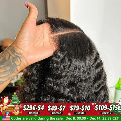 5x5 Glueless Deep Wave Ready to Wear Lace Clousure Wig Human Hair Pre Plucked 6x4 Curly Brazilian Transparent Lace Frontal Wigs