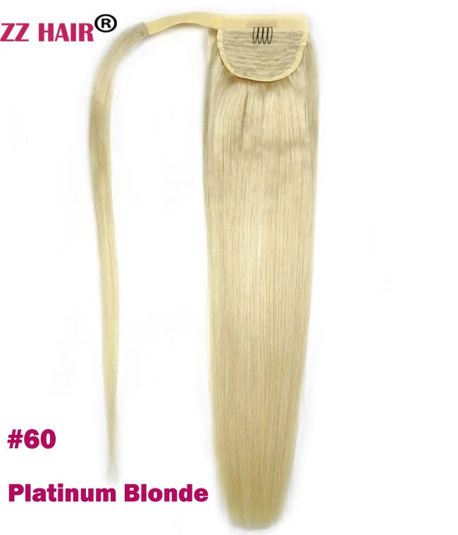 ZZHAIR 100% Human Hair Extensions 16"-26" Magic Wrap Around Ponytail 140g Clip In  Machine Made Remy Horsetail Stragiht